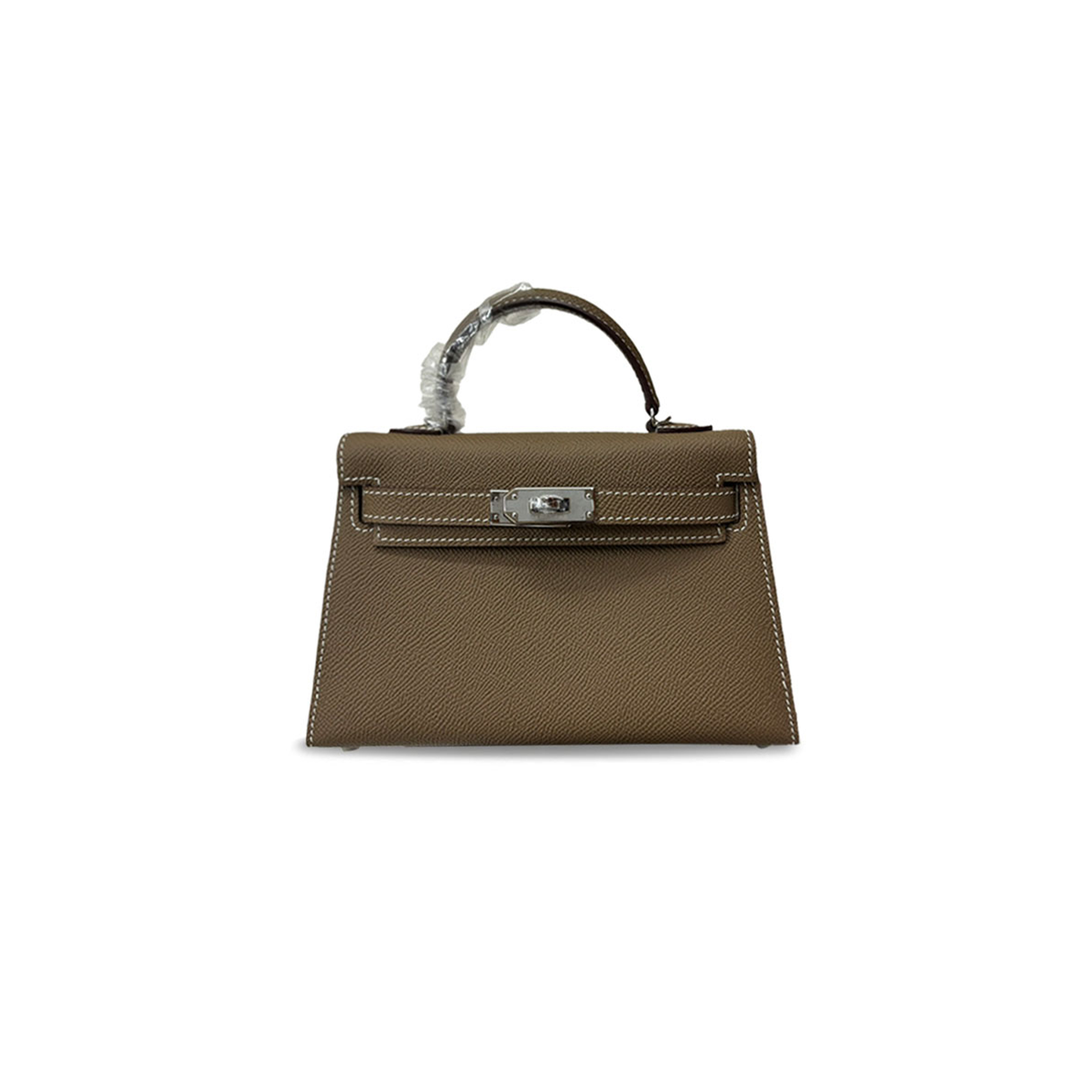 H**mes mini kelly second generation epsom elephant gray silver buckle (19*12*5.5cm)